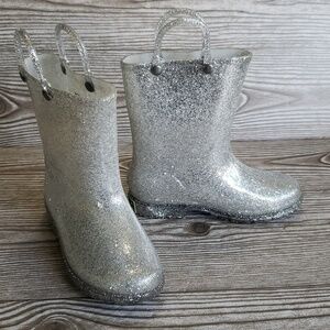 Western Chief Silver Glitter Rubber Youth Rain Boots Size 11